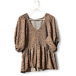 Polka Dot Cheetah V-Neck Peplum Blouse